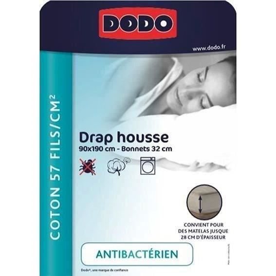 Drap Housse Coton DODO - Antibactérien - 90 x 190 cm - Gris Anthracite