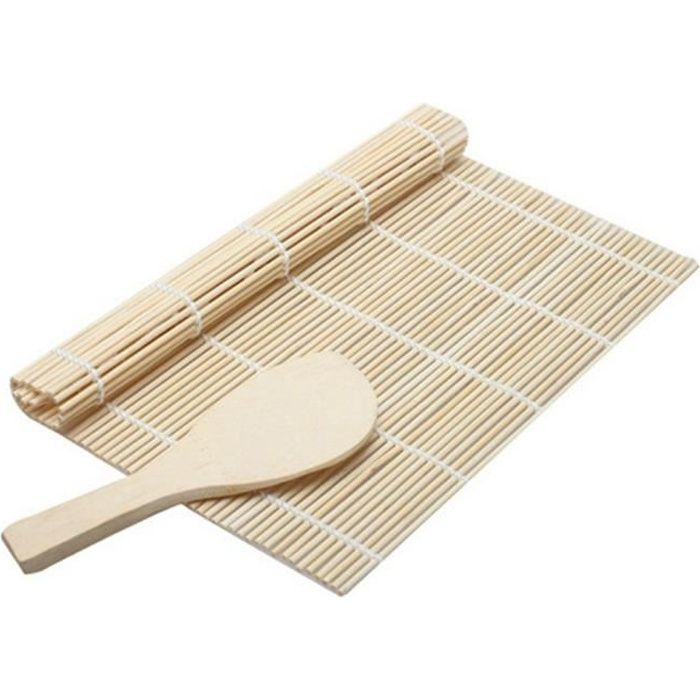 Natte à Sushi en Bambou Tapis à Sushi Japonais avec Cullière pour DIY Cuisine Sushi Maker