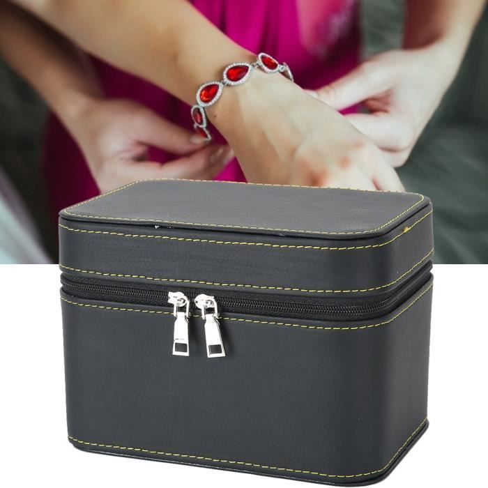 Boîte à Bijoux Organisatrice En Cuir PU Noir - Dimensions 29.5x24x7 Cm, Coffret De Voyage