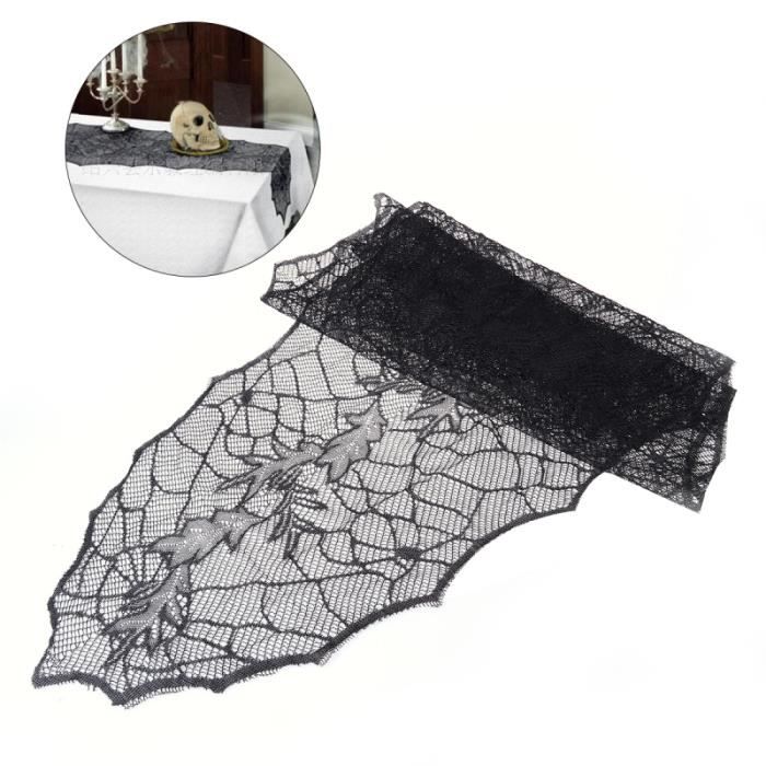 Nappe Halloween Toile D'araignée Noire - 183x45 Cm, En Polyester, Pour Décoration De Table