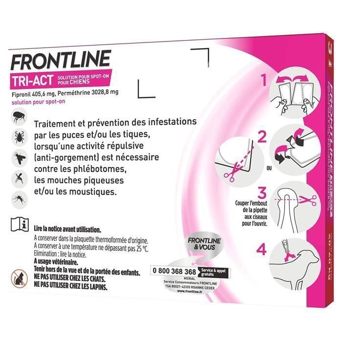 Meilleurs prix pour Frontline TRI-ACT Chien - Anti-puces et anti-tiques pour chien - 40-60kg - 3 pipettes - 14168