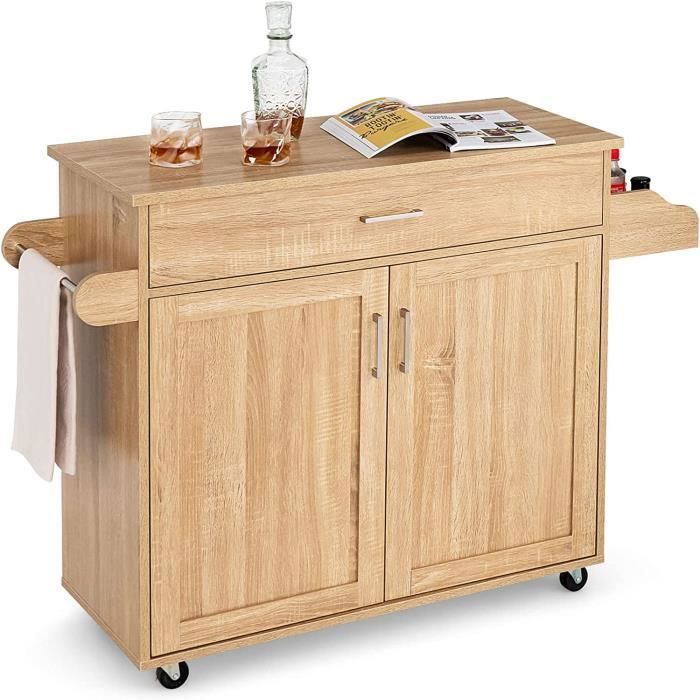 GOPLUS Desserte de Cuisine à roulettes avec 2 Étagere&1 tiroir Chariot de Rangemant avec Porte-Serviettes 116 x40x85CM Naturel
