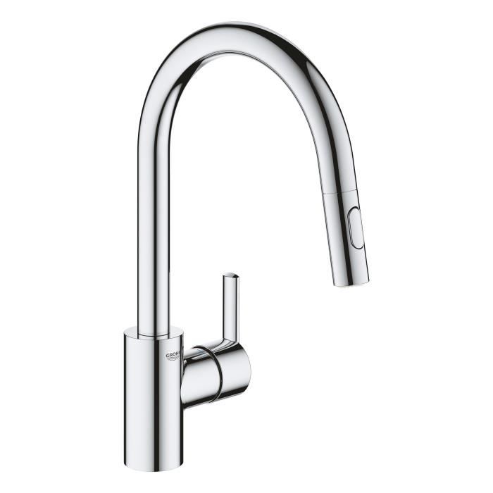 GROHE Robinet de cuisine évier Feel, douchette extractible, rotation 360°, bec en U, inverseur 2 jet