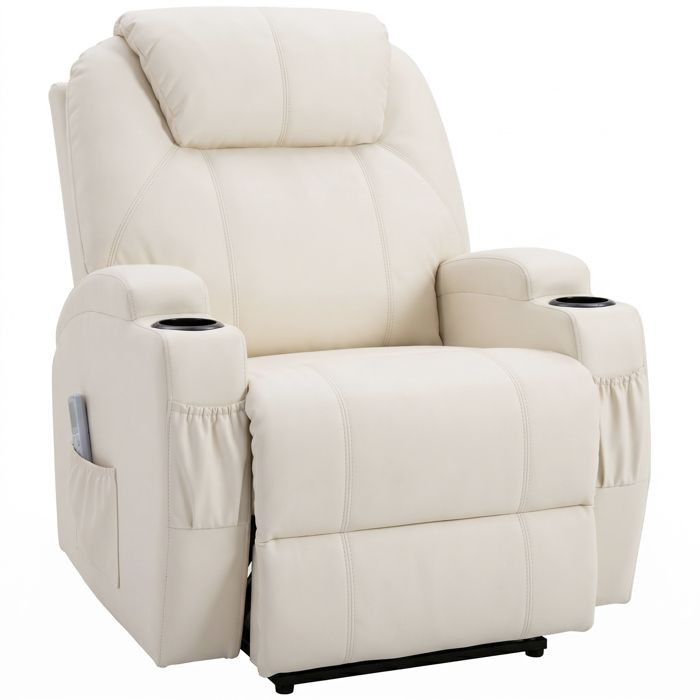 HOMCOM - Fauteuil de relaxation massant - Simili cuir - 82x97x110cm - Crème