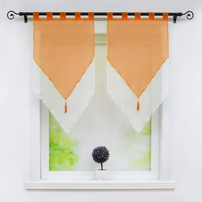 Lot De 2 Rideaux Brise-bise Beige 70x60 Cm | Style Lin, Semi-transparent, Passants - Pour Cuisine, Chambre, Caravane - 7