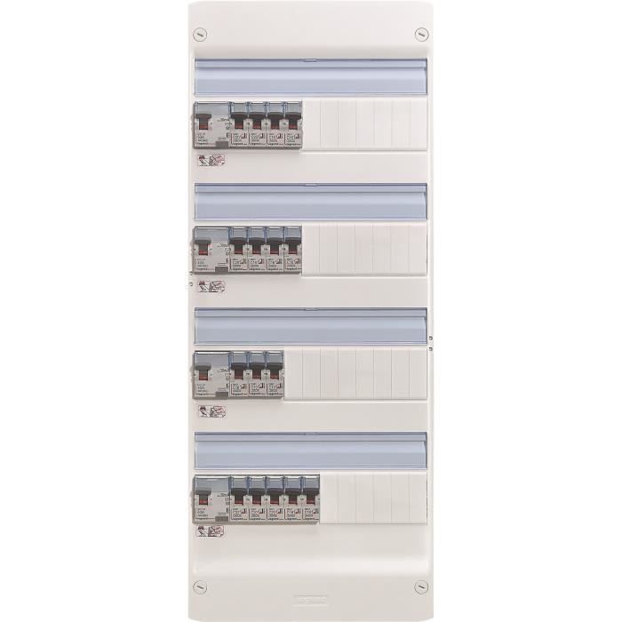 Coffret électrique équipé T4 - T5 - 3 rangées - 2 inter. diff-AC. 63A + 1  inter. diff-A. 63A + 15 disjoncteurs