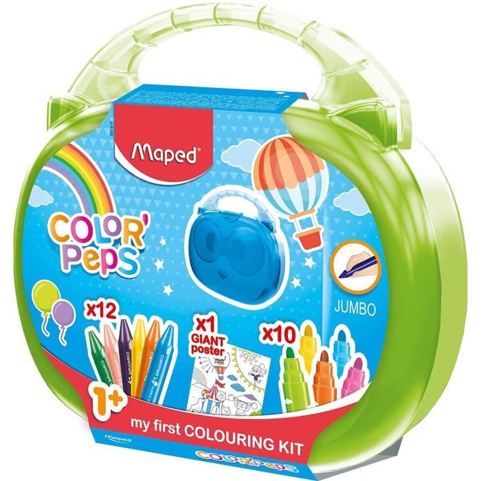 color peps malette de coloriage pour bebe et enfant des 1 an kit premier age avec 10 feutres jumbo 12 craies cire p cdiscount jeux jouets la couronne