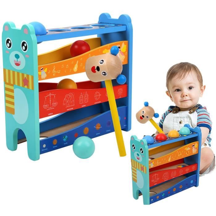 Jouet Montessori 4-en-1 - Marteau Et Boules En Bois - Maison D'activités - Apprentissage Sensoriel - Dès 12 Mois