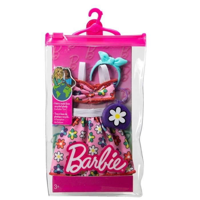 Tenue de vêtements pour poupée Barbie - Haut et Jupe à Fleur Sac à Main et Bandana