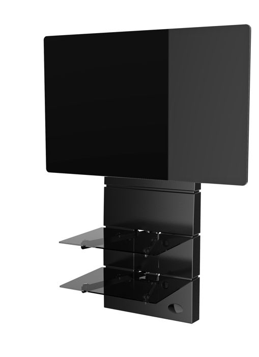 meliconi - meuble tv avec support intégré ghost design 3500 noir mat - tv de 32" à 70‘’ - vesa 400 - etagères verre trempé