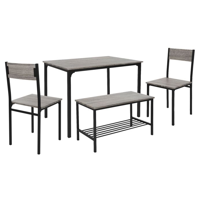 ML-Design Ensemble de Salle à Manger 4 Pièces Chêne-Gris 4 Personnes Table avec 2 Chaises 1 Banc Étagère de Rangement ML-Design Ensemble de Salle à Manger 4 Pièces Chêne-Gris 4 Personnes Table avec 2 Chaises 1 Banc Étagère de Rangement
