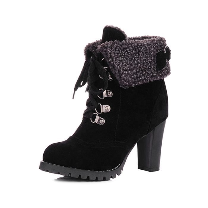 Bottes Femme Chaussure Talon Bloc Boots Lacet Pour L ...