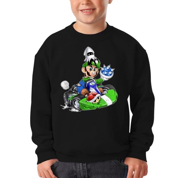 Super Mario Luigi Yoshi Bowser Garçon Enfant Printemps Automne T-shirt homme à manches longues noir