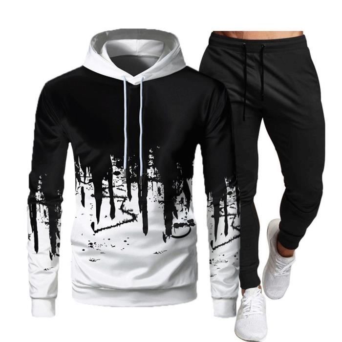 Survetement Homme Ensemble Sweat Shirt 2 Pi ces Sports Sweat Capuche Zipp Pantalon Sport Jogging D contract Automne Hiver Blanc
