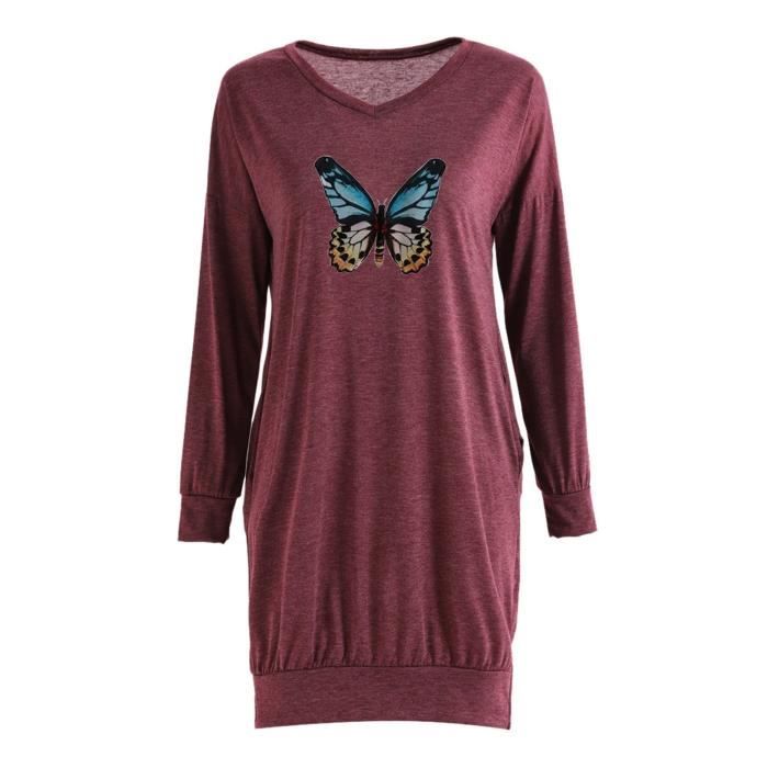 T-shirt Manches Longues Femme Motif Pissenlit Et Papillon - Haut Décontracté Printanier - Coupe Confortable Et Matière Douce