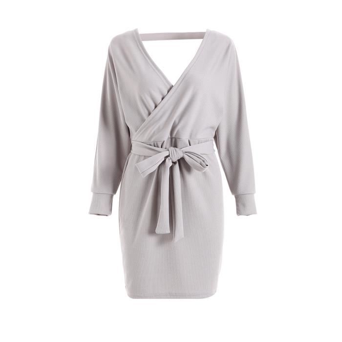 Shownicer Robe Femme Hiver Robe Pull à Col En V Robe Casual