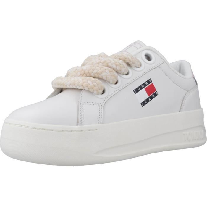 Basket Femme TOMMY JEANS 135223 Blanc Semelle Gomme Lacets Blanc