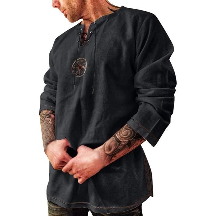 Chemise Médiévale GRACEART - Style Pirate Vampire, Manches Bouffantes, Coton/lin, Taille Ample
