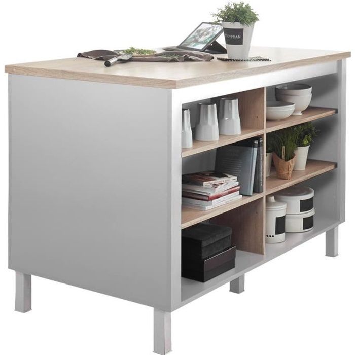 Meuble de Cuisine ilot de Cuisine en MDF Coloris Blanc - Longueur 138 x Hauteur 85 x Profondeur 75 cm