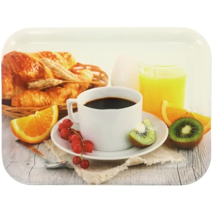Plateau Petit Déjeuner En Mélamine Design Gourmand Tasse Café Kiwi 34 x