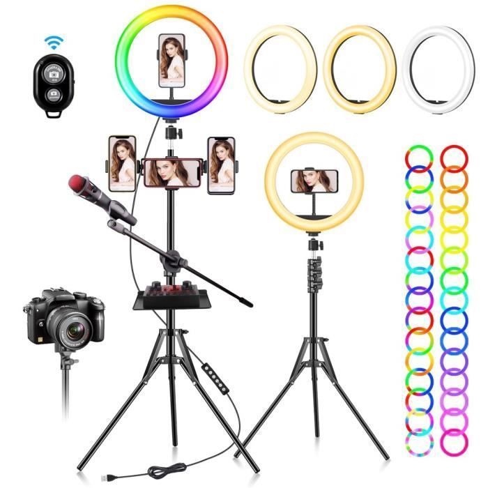 13" Ring Light avec Trépied, 210cm Trépied Smartphone Professionnel, LED Lumière pour Maquillage Smartphone Camera Vlog
