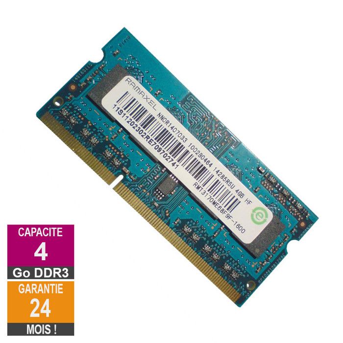 Barrette Mémoire 4Go RAM DDR3 Ramaxel RMT3170ME68F9F-1600 SO-DIMM PC3 ...