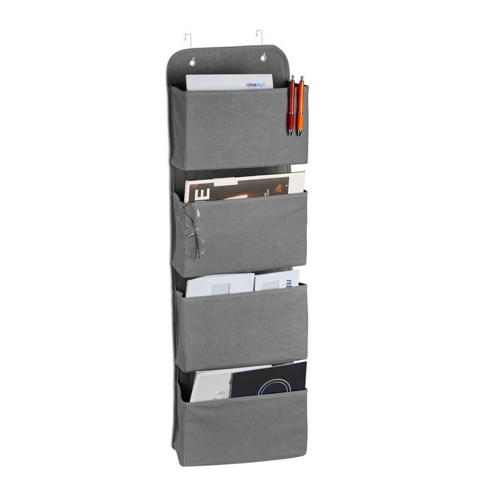 Relaxdays Organiseur suspendu 4 compartiments porte avec crochets en feutre bain et bureau gris