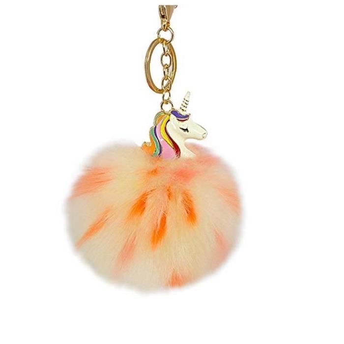 Porte-clés Peluche Fluffy Pompon Orange 8CM - Décoration Voiture, Sac Et Clés - Doux Et Pratique
