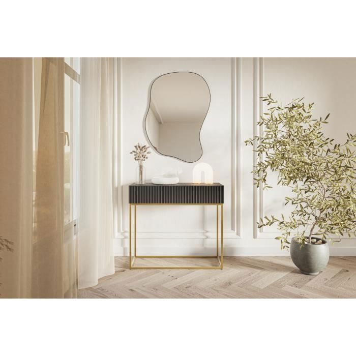 Table console - VELDIO - 90 cm - noir avec pieds dorés