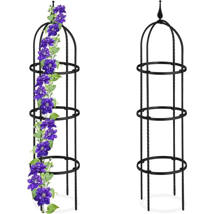 Relaxdays Trellis Obélisque, Lot De 2, 160 M De Hauteur, Plantes Grimpantes, En Métal, Stable, Tour Pour Rosier, Noir