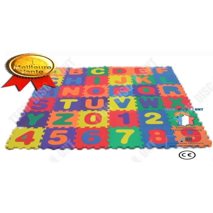 Tapis Puzzle Mousse Bébé 36 Pièces - Alphabet & Chiffres - 15,5x15,5 Cm - Épaisseur 9 Mm - Anti-dérapant - Étanche