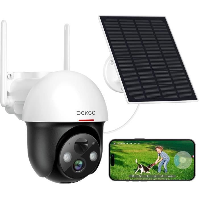 Caméra Surveillance Wifi Extérieure Sans Fil,2K,360°Ptz+ Panneau ...