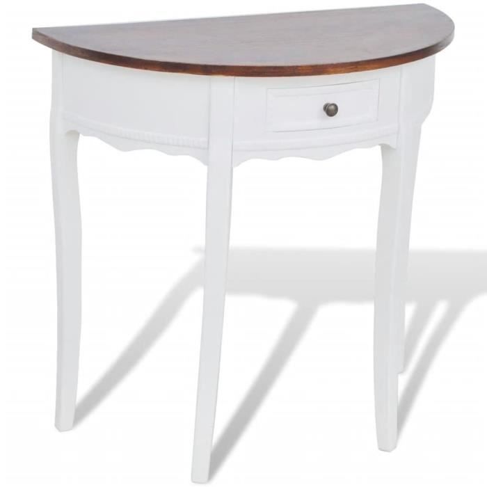 Table Console Table dAppoint pour Couloir Porche Salon ou Chambre à Coucher MDF et Bois de pinDemi-ronde blanc et marron