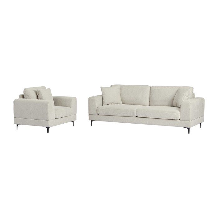 Canapé 3 places et fauteuil en tissu texturé beige JAMOLO
