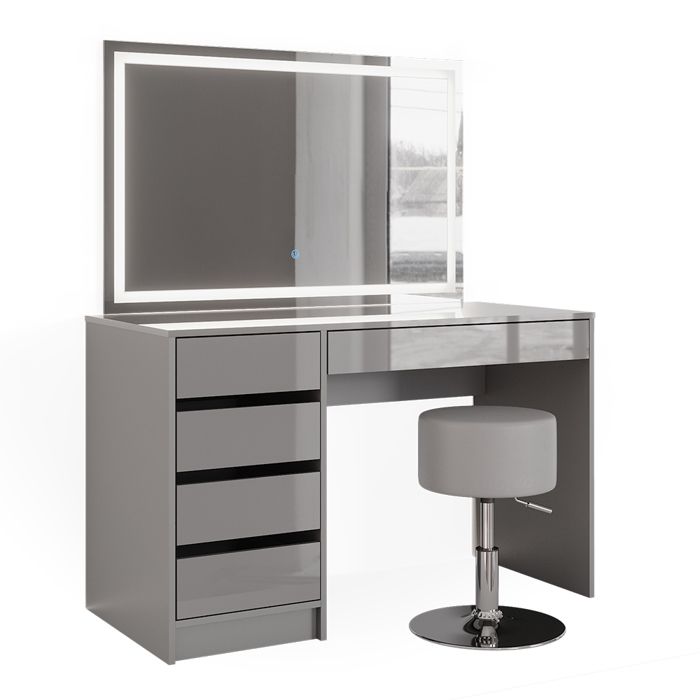 Coiffeuse Sherry 120cm avec miroir LED et tabouret Gris Vicco 38789 Coiffeuse Sherry 120cm avec miroir LED et tabouret Gris Vicco 38789