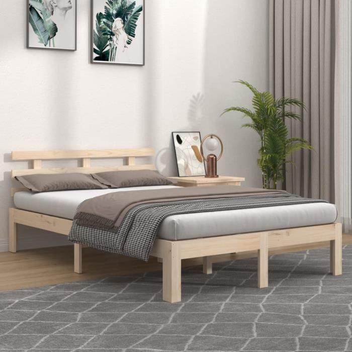 Elegant 140 x 190 cm Cadre de lit Adulte bois massif 140x190 cm 21 Kg