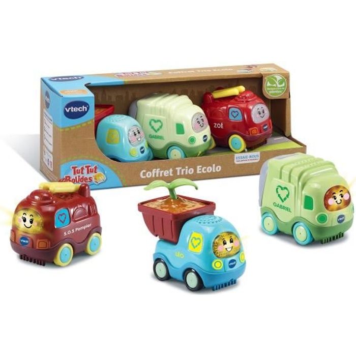 VTECH - Tut Tut Bolides - Coffret Trio Ecolo - Zoé Pompier, Léo P'tit Camion et Gabriel Camion Poube