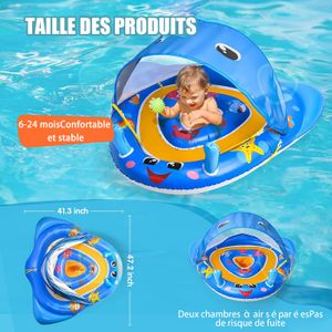 Bouée Bébé Natation Avec Toit Pare-Soleil Amovible – Flotteur Gonflable Sécurité UPF50+ 3-36 Mois, Bretelles Réglables