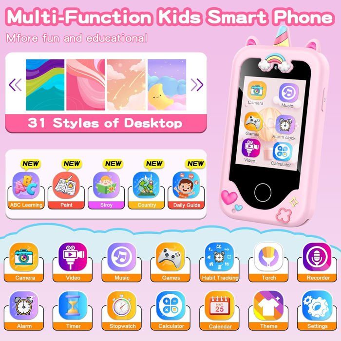 Téléphone jouet éducatif pour enfants - SUTEO - Écran tactile 2,8