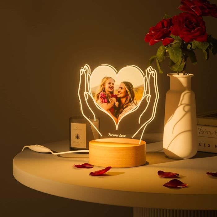 VEELU Lampe Personnalisée avec Photo Veilleuse Coeur Cadre Photo