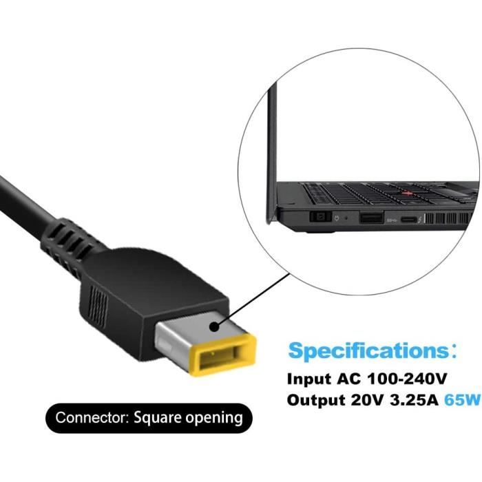 65W USB-oplader Voor ThinkPad – 20V 3.25A, Vierkante Stekker, Compatibel Met Tientallen Lenovo Laptops