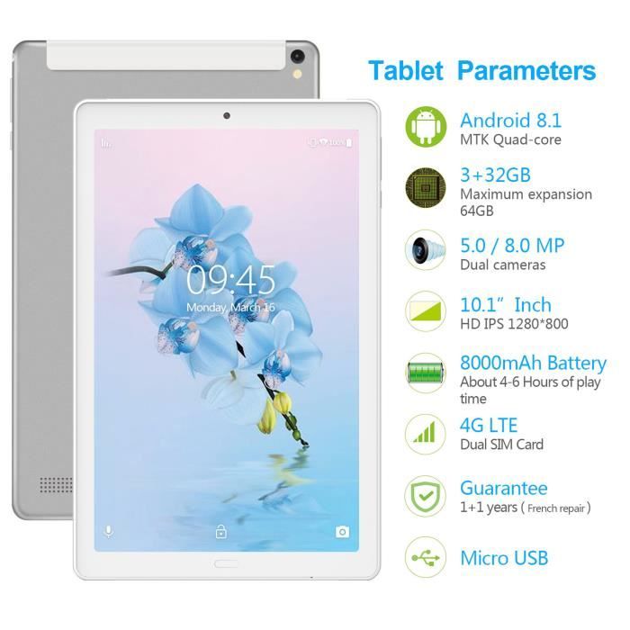 Tablette-Android 10.0-4Go 64Go-8000mAh-10.1 tablettes tactiles-HD-YESTEL X2  tablettes-Octa core-WIFI-GPS-OTG-avec Clavier