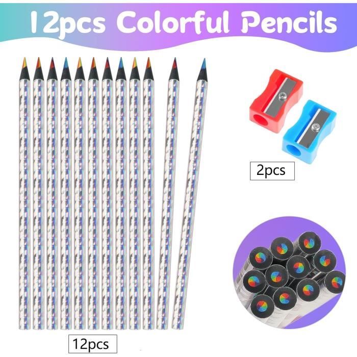 Crayon Couleur Ensemble De 12 Crayons De Couleur Arc-en-ciel, 7 Couleurs En 1, Pour Dessin D'enfant, Coloriage, Croquis, Fournitures D'art En Bois Arc En Ciel