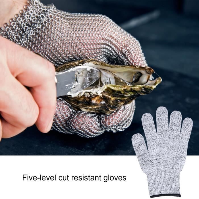 Lot de 4 gants résistants aux coupures avec couteau à huîtres et couteaux à  huîtres avec gants de protection de niveau 5, outils pour palourdes d' huîtres, crustacés, fruits de mer (4 rouges) 