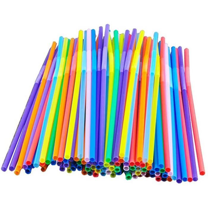 Acheter 100/500 pièces pailles flexibles colorées jetables couleur  fluorescente Bendy assorti Festival fête d'anniversaire pailles à boire  Bendy jetables