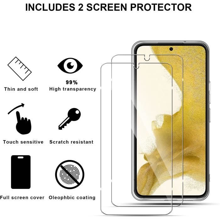 Coque pour Samsung Galaxy S23 Plus 5G 6,6''+ 2X Verre Trempé, Souple TPU  Case Étui Anti-Rayures Housse de Protection - Transparent
