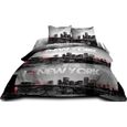 Housse De Couette 240x260 + 2 Taies D'Oreiller - Pur Coton 57 Fils Romy Bleu Blanc Rose