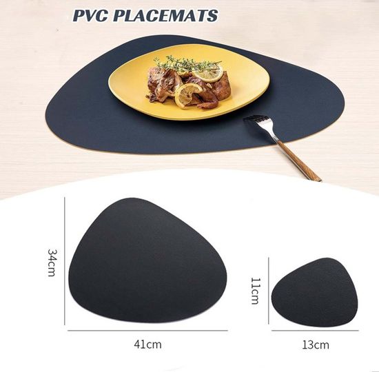 Myir JUN Set de Table en Cuir et Dessous de Verre Lot de 6, Sets de Table Antidérapant Double Face Set de Table Plastique Lavable Set Table Résiste à la Chaleur (Noir