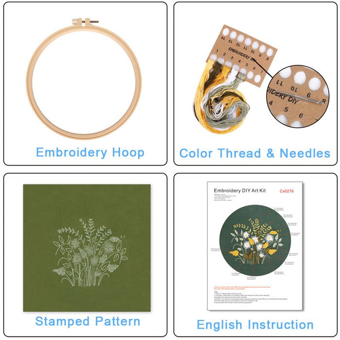 Kit De Broderie Débutant NAEBRO - 3 Pcs Chat Et Plantes Avec Cadres, Fils Et Instructions Complets
