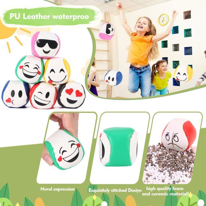 12 Balles De Jonglage En PU Souple - 5cm - Enfants Et Débutants - 6 Couleurs Animées